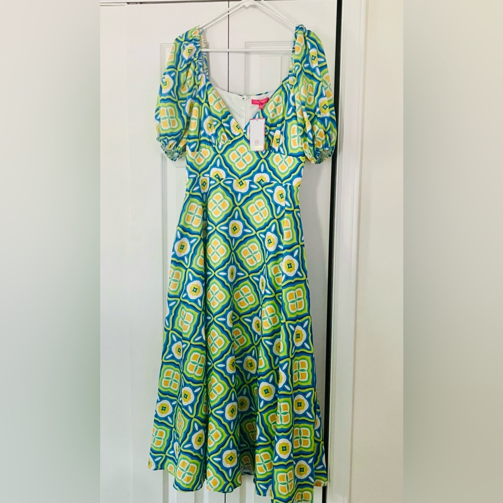 Flying Tomato Green and Blue Puff Sleeve Sundress